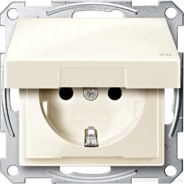 SM Розетка со шторк. и крышкой 2К+З 16А 250В~ IP44, беж. блест.