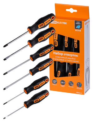 Набор отверток 6 шт.: SL:3х75;5х100;6х100, PH:0х75;1х100;2х100 (карт. коробка), CR-V "Алмаз" TDM Electric, SQ1013-0204