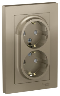 ATN000526 - ATLASDESIGN РОЗЕТКА двойная с заземлением со шторками, 16А, в сборе, ШАМПАНЬ, Systeme Electric