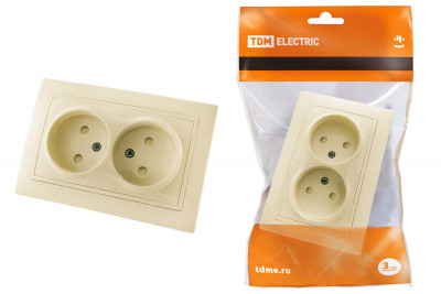 Розетка двойная 2П с защ. шт. 10А 250В сл. кость "Таймыр" TDM Electric, SQ1814-0117