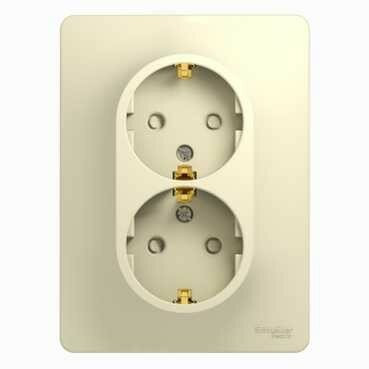 РОЗЕТКА двойная с заземлением со шторками, 16А, в сборе, БЕЖЕВЫЙ