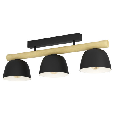 43738 Потолочный светильник SHERBURN, 3Х40W, E27, L800, B200, H255, сталь, черный/дерево, коричневый