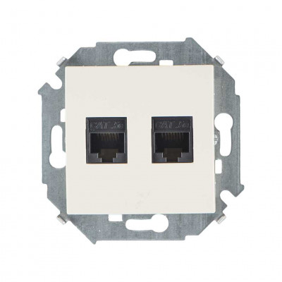 Simon Simon15 Розетка компьют. 2хRJ45 кат.5e (AMP), сл. кость, 1591552-031