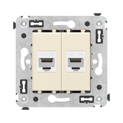 DKC Компьютерная розетка RJ-45 без шторки в стену, кат.5е двойная, "Avanti", "Ванильная дымка"
