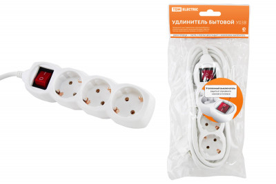 Удлинитель бытовой  У03В выключатель, 3 гнезда, 5метров, с заземлением, ПВС 3х1мм2  16А/250В TDM Electric, SQ1303-0102