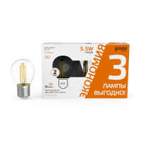 Лампа Gauss Basic Filament Шар 5,5W 510lm 2700К Е27 LED (3 лампы в упаковке) 1/20, 1051216T