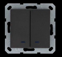 Выключатель двухклавишный со светодиодами 10A 250V~ с накладкой, цвет Антрацит, G3023NB, Jasmart Electric
