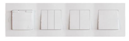 Legrand Блок на 4 поста: выключатель 1-клавишный, 2-клавишный, 3-клавишный, розетка с крышкой, цвет - белый, серия Etika