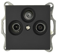Розетка TV+FM+SAT ?9.5mm проходная с накладкой, цвет черный матовый (soft touch), G6207PB, Jasmart Electric