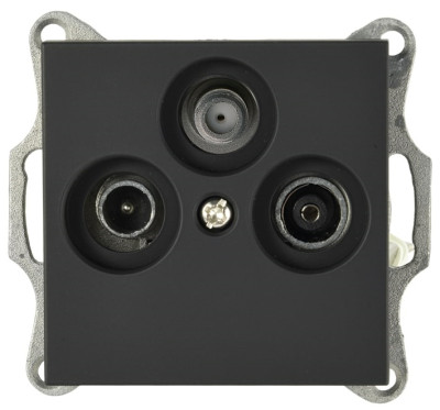 Розетка TV+FM+SAT ?9.5mm проходная с накладкой, цвет черный матовый (soft touch), G6207PB, Jasmart Electric