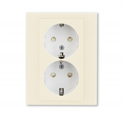 5522H-C03457 17W - Розетка двойная ABB Levit с заземлением со шторками 16А слоновая кость / белый - 2CHH223457C6017