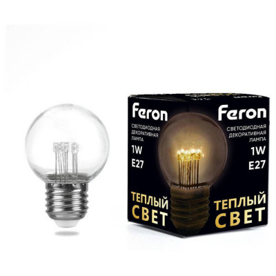Лампа светодиодная, (1W) 230V E27 2700K G45 прозрачая, LB-378, Feron 41918