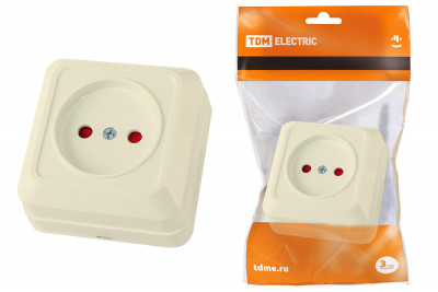 Розетка 2П открытой установки с з/ш IP20 10А, слоновая кость "Ладога" TDM Electric, SQ1801-0063