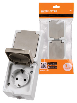 Розетка двойная 2П+3 (вертикальная) открытой установки IP54 16А "Вуокса" TDM Electric, SQ1803-0009