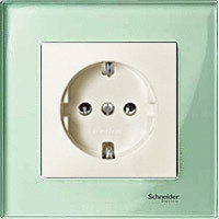 Розетка 2к+з, вставка - бежевый, рамка стекло цвет изумруд, серия M-Elegance Розетка 2к+з, вставка - бежевый, рамка стекло цвет изумруд, серия M-Elegance