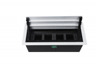 Donel Настольный встраиваемый розеточный блок с откидной крышкой 8 мод. (4 мод. 45х45), алюминий, DDSB8HLAL