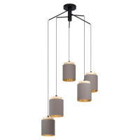99447 Подвес ALBARIZA, 5х40W (E27), ?700, H1500, сталь, дерево, черный, коричн./текстиль, золотой