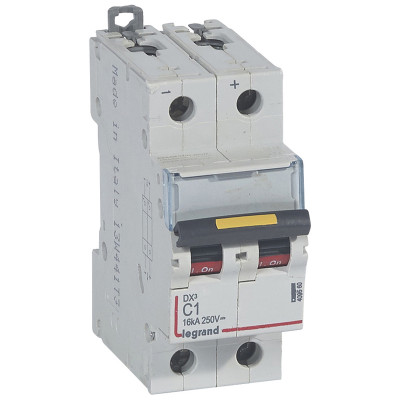 Legrand Автоматический выключатель DX? 10000 - 16 кА - DC - 250 В - 2 защищенных полюса - 1 А - 2 модуля, 409560