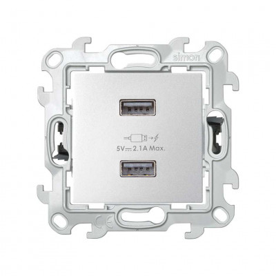 Simon Зарядное устройство 2хUSB 5В 2.4A 230В~ цвета алюминий S24 Harmonie, 2411096-033