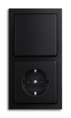 ABB Блок: Выключатель 1-клавишный с розеткой 2к+з, цвет - черный бархат, серия Future Linear