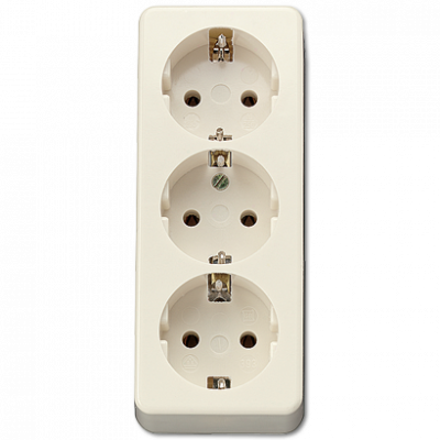 Штепсельная розетка SCHUKO 16А / 250В, тройная накладного монтажа, с монтажной платой, с зажимом для фиксации кабеля; термопласт;  слоновая кость; AP600, 10S23LA