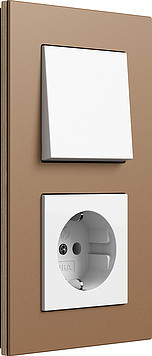 Gira Блок: Выключатель 1-клавишный с розеткой 2к+з, глянцевый белый - Светло-коричневый, серия Esprit Esprit Linoleum-MPx