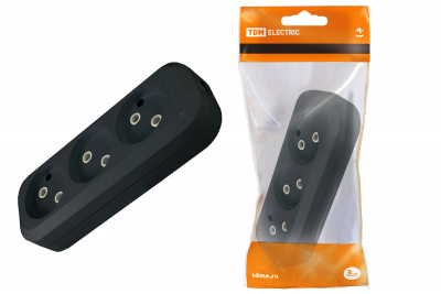 Колодка розеточная 3 гнезда 2П б/з 10А 250В черная TDM Electric, SQ1806-0110