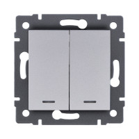 Выключатель кнопочный 2-клавишный 10А/250В с LED подсветкой, серый Kollinger REA-S-014GY для Aspekt, Eleganz, Reflex Выключатель кнопочный 2-клавишный 10А/250В с LED подсветкой, серый Kollinger REA-S-014GY для Aspekt, Eleganz, Reflex