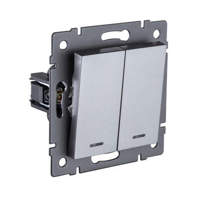 Выключатель кнопочный 2-клавишный 10А/250В с LED подсветкой, серый Kollinger REA-S-014GY для Aspekt, Eleganz, Reflex