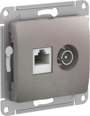 GLOSSA РОЗЕТКА двойная ТВ + компьютерная RJ45, кат. 5Е, механизм, ПЛАТИНА