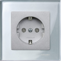 Розетка 2к+з, вставка - алюминий,   рамка стекло цвет алмаз, серия M-Elegance Розетка 2к+з, вставка - алюминий,   рамка стекло цвет алмаз, серия M-Elegance