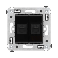 DKC Компьютерная розетка RJ-45 без шторки в стену, кат.5е двойная, "Avanti", "Черный квадрат"