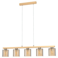 98592 Подвес CASTRALVO, 5x28W(E27), сталь, дерево, никель мат, коричн/стекло, янтарн