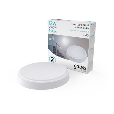 Св-к светодиодный Gauss IP40 D135*32 12W 940lm 4000K 200-240V HALL круглый 1/40, 193411212