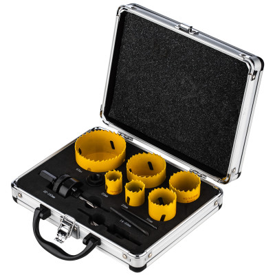 Набор коронок Bimetal (22, 25, 35, 40, 51, 67), 11 предметов, металлический кейс KRANZ, KR-92-0202-1