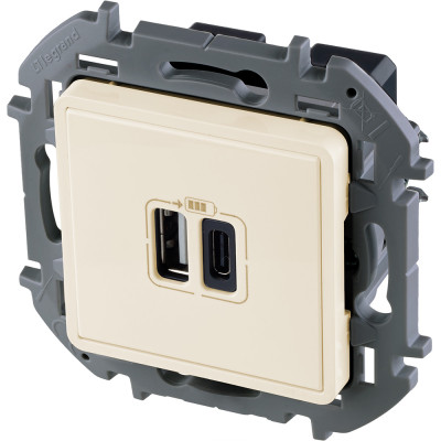 Legrand Зарядное устройство USB тип А+С - Legrand Inspiria - 3000мА 5В - слоновая кость, 673761