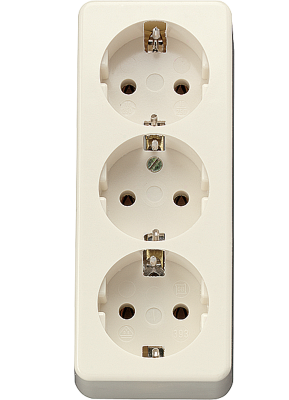 Штепсельная розетка SCHUKO 16А / 250В, тройная накладного монтажа, с монтажной платой;  слоновая кость; AP600, 10S23L
