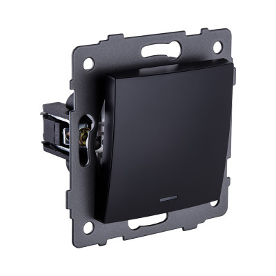 Выключатель 1-клавишный проходной 10А/250В с LED подсветкой, изогнутый, черный Kollinger REA-R-004BK для Aspekt, Eleganz, Reflex