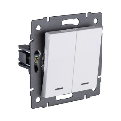 Выключатель кнопочный 2-клавишный 10А/250В с LED подсветкой, белый Kollinger REA-S-014WH для Aspekt, Eleganz, Reflex