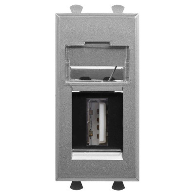 4404401 - ДКС USB 2.0 розетка модульная, тип А-А, "Avanti", "Закаленная сталь", 1 модуль