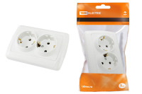 Розетка двойная 2П+3 16А 250В белая "Онега" TDM Electric, SQ1805-0018