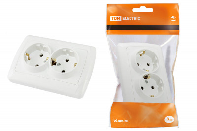 Розетка двойная 2П+3 16А 250В белая "Онега" TDM Electric, SQ1805-0018