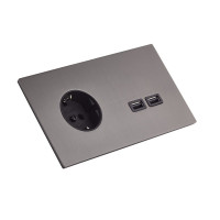 Fontini Блок на 2 поста, розетка 2к+з, USB зарядное устройство, цвет Темно серый матовый,  Fontini, серия Font barcelona 5.1