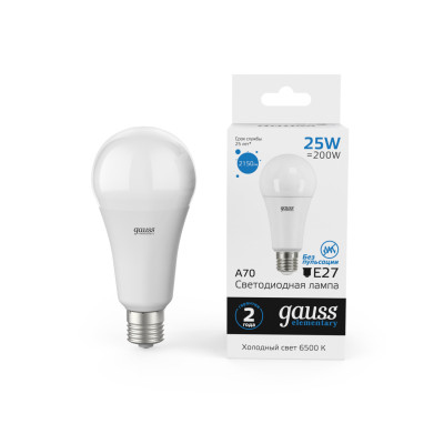 Лампа Gauss Elementary A70 25W 2150lm 6500K E27 LED 1/10/50, 73235