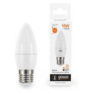 Лампа Gauss Elementary Свеча 10W 750lm 3000K E27 LED 1/10/100, 30210