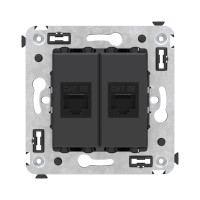 DKC Компьютерная розетка RJ-45 без шторки в стену, кат.5е двойная, "Avanti", "Черный матовый"