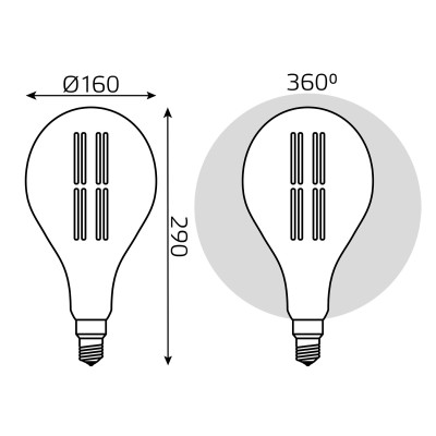 Лампа Gauss Filament PS160 6W 890lm 2700К Е27 golden straight LED 1/6, 179802118