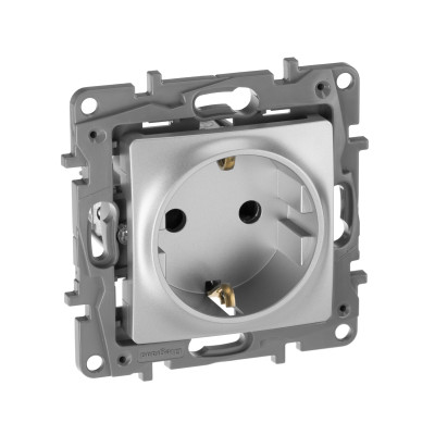 Legrand Розетка с заземлением - Legrand Etika - со шторками 16А 250В винтовые зажимы - алюминий, 672422