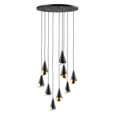 Lightstar 757090 (MD9700-9A ) Люстра CONE 9х40W E14 ЧЕРНЫЙ /ЗОЛОТО (в комплекте)