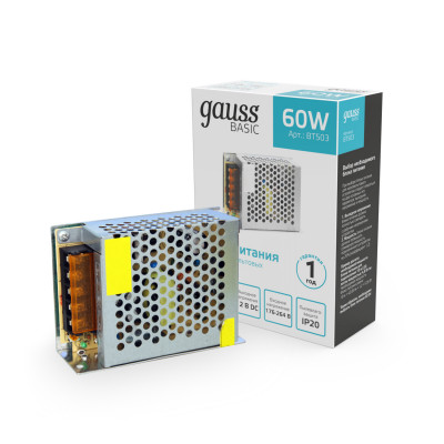 Блок питания Gauss Basic 12V 60W IP20 1/120, BT503